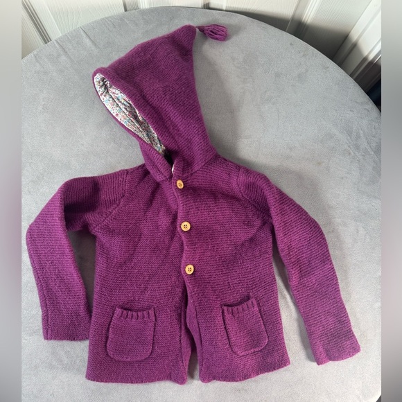 Jojo Maman Bebe Purple Lambswool Knit Sweater Cardigan Pointed Hood Size 2T - Picture 1 of 7